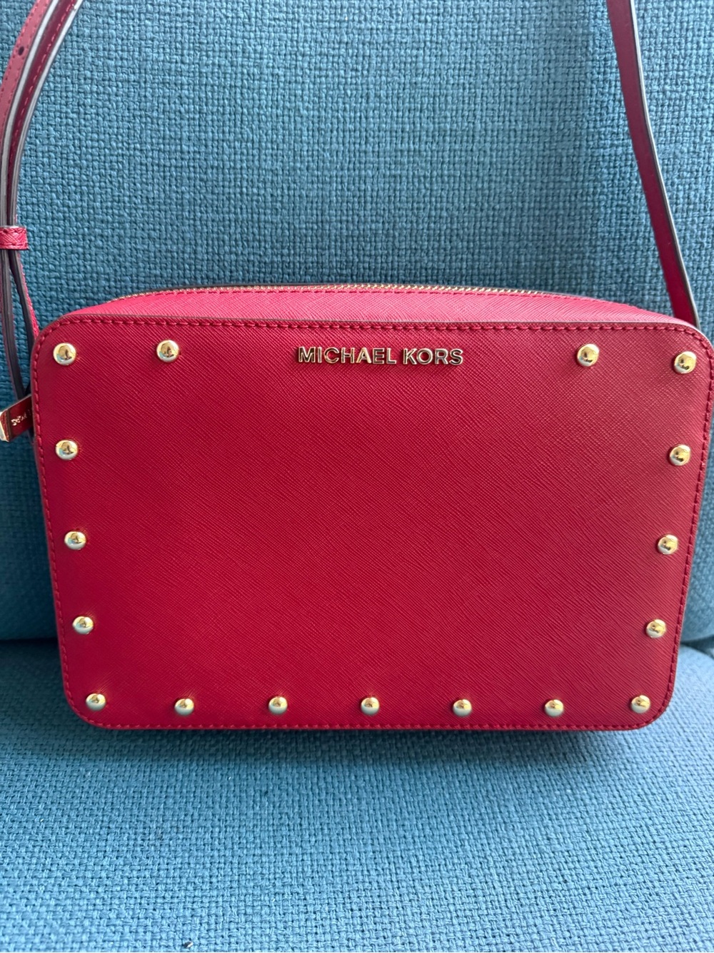 Michael Kors Red Leather Crossbody with Gold Studs